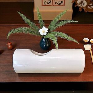 Japanese Inspired White Ceramic Ikebana Vase by Live Trends – 9" Cylinder Shape